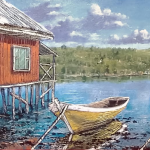 Caleta Palafitos 2 Cuadros Chiloé JR Hellman